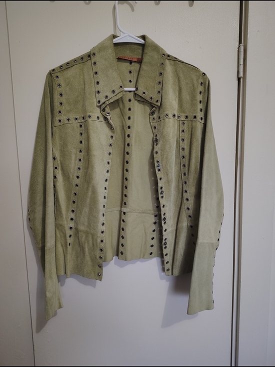 Essendi Jackets & Blazers - Olive Suede Stud-Trim Leather Jacket - Women